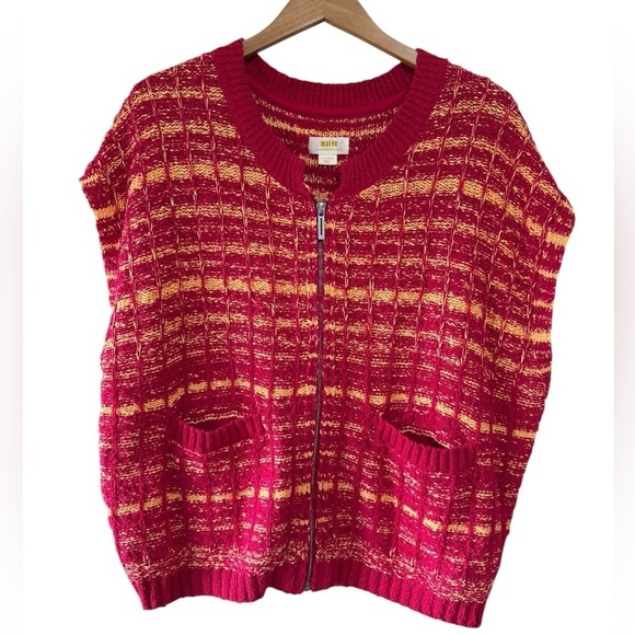 Maeve Anthropologie Sleeveless Full Zip Pink Chunky Knit Oversized Sweater XL - Picture 1 of 7